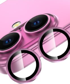 Trend iPhone 16 ve iPhone 16 Plus Uyumlu Kamera Camı Lens Koruyucu Halka Set - Pembe