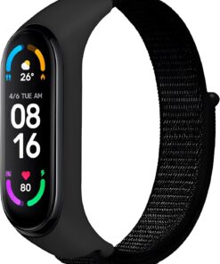 Xiaomi Mi Band 7/6/5/4 İle Uyumlu Tam Kaplayan Silikon Çerçeveli Bilek Kalınlığına Göre Ayarlanabilen Hafif ve Bileği Rahatsız Etmeyen Kaliteli Hasır Örme Kumaş Kordon