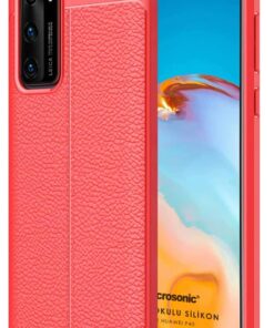 Huawei P40 için Kılıf Deri Dokulu Silikon Kırmızı [P40 ile Uyumlu Kılıf - Kırmızı]