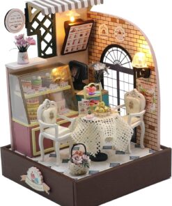 Maket Kiti, Vintage Pastane Temalı – LED Işıklı Ahşap DIY Hobi Seti – Kendin Yap Tatlı Evi – Nostaljik Hediyelik Dekor Seti