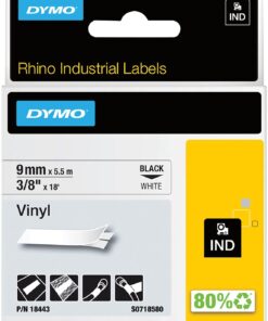 RhinoPRO, Renkli Vinil Şerit (9 mm x 5.5 mt), Beyaz/Siyah - 18443