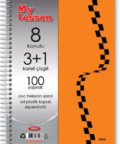 Tokaç My Lesson Plastik Kapak A4 3+1 100 Yaprak Spiralli 8 Bölmeli Ayraçlı Kareli Çizgili Defter TOK840