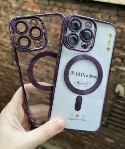 aks iphone 13 pro max için kablosuz şarj ile uyumlu, kamera lens korumalı lazer kılıf mor