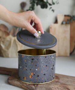 Çok Amaçlı Dokulu Saklama Kabı, Dekoratif Saklama Kutusu 14 Cm, Terrazo (Terrazzo Brown)