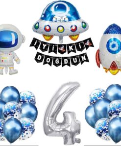 Gitti Uzay Konsepti 4 Yaş Doğum Günü Parti Kutlama Seti; Astronot, Ufo Ve Uzay Gemisi Folyo Balon Set