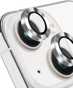 15 ve iPhone 15 Plus Kamera Camı Lens Koruyucu Halka Set - Gümüş Silver