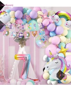 7 Yaş Karakterli Unicorn Temalı Iyi Ki Doğdun Makaron Balon Doğum Günü Parti Kutlama Seti bmcNM348