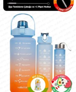 Eldorado 3Lü Set Bpa Içermez Motivasyonel Su Matarası Mavi Su Matarası,Su Şişesi,Suluk Vlt1288