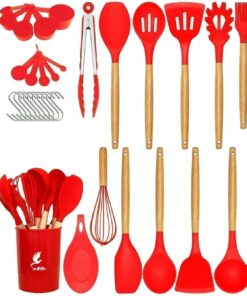 Mikla Isıya Dayanıklı Yanmaz Yapışmaz 33 Parça Silikon Spatula Mutfak Seti Kırmızı