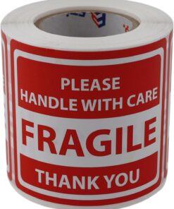 etiketler , hazır al hızlı al Fragile Roll Label 70mm X 80mm 250 Pcs "Please Handle With Care Thank You" Coated Stickers