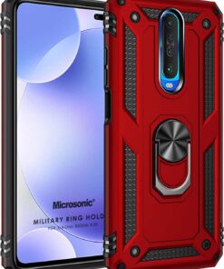 Xiaomi Redmi K30 için Kılıf Military Ring Holder Kırmızı [Redmi K30 ile Uyumlu Kılıf - Kırmızı]