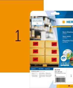 5149 Renkli Etiketler Neon Turuncu, 20 Yaprak, 210 x 297 mm, 1 Adet A4 Yaprak, 20 Adet, Kendinden Yapışkanlı, Mat, Neon Etiketler, Renkli Çıkartma