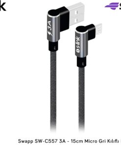 SW-C557 3A - 15cm Micro Gri Kılıflı Metal -L- Kablo