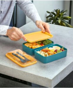Katlı Çatal Kaşıklı Ayarlanabilir Bölme Beslenme Kabı Sarı Kapak