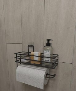 Banyo Yapışkanlı Raflı Kağıt Rulo Havluluk Peçetelik Havlu Kağıltlık Siyah Banyo Mutfak Düzenleyici Raf Banyo Düzenleyici Mutfak Rafı