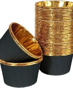 Hediye Sepeti 25'li Siyah Gold Muffin Kek Kalıbı, Kek Kapsülü Cupcake Kalıbı, Airfryer Uyumlu
