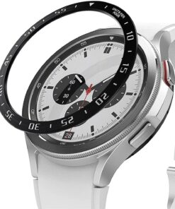 Samsung Galaxy Watch 4 Classic (46MM) Spor Koruyucu Metal Çerçeve Bezel Siyah [Galaxy Watch 4 Classic 46mm ile Uyumlu Kordon - Siyah]