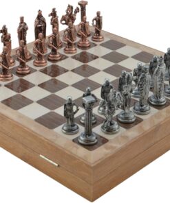 Büyük Boy Metal Osmanlı-Bizans Satranç Tk. Antik ve Mermer Desenli Sandıklı MDF Tahtası(36X36 cm.)
