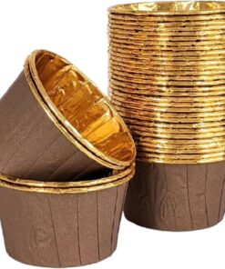 Hediye Sepeti 25'li Kahverengi Gold Muffin Kek Kalıbı, Kek Kapsülü Cupcake Kalıbı, Airfryer Uyumlu