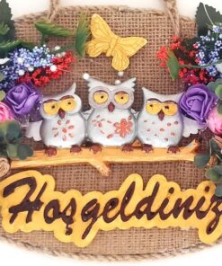 Ailesi Hoşgeldiniz Yazılı Çiçekli El Yapımı Kapı Süsü
