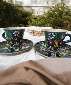 Kahve Fincanı Takımı El Yapımı Doğal Seramik Fincan Seti (Yeşil)