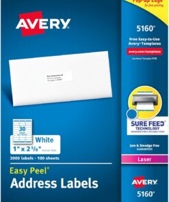 Peel Laser adresi etiket, 1 x 2 – 5/8, beyaz, 3000/box, sold AS 1 Box