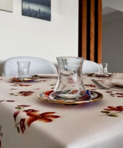 & LAUREL Baskılı Yıkanabilir Masa Örtüsü Mutfak Bahçe Piknik Masa Örtüsü Kahverengi Ağırlıklı Çiçek Desenli (140x140)