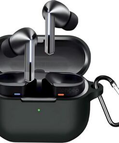 Samsung Galaxy Buds 3 Pro ve Buds 3 ile Uyumlu Silikon Kulaklık Kılıfı Extra Kalın Yapılı 360° Koruma Sağlayan Toz Koruma Tıpalı Darbelere Karşı Dirençli Taşıma Askılı Koruma Kılıfı (Siyah)