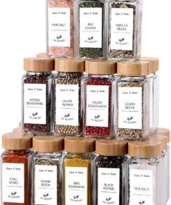 12'li Bambu ve Akasya Kapaklı Cam Baharatlık Seti 120 ml - Doğal Ahşap Kapaklı, Şeffaf Cam, Sağlıklı ve Şık Baharat Kavanozları (Bambu Kapak)