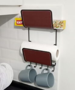 Homi Mutfak Streç Film,Kağıt Havlu,Kupa,Kepçe Düzenleyici Raf Vegan Deri Kaplamalı 19X37X8Cm