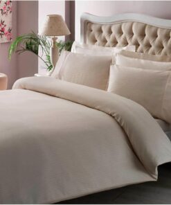 Basic Stripe Düz%100 Pamuk Nevresim Takımı, Krem, King Size