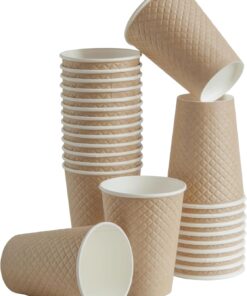 25 adet kraft çift duvarlı kahve bardağı 12 oz, parti kağıt bardaklar 300 ml, soğuk ve sıcak içecekler için kraft dalgalı bardaklar, Waffle Kraft