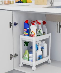 2 Katlı Tekerlekli Düzenleyici Raf, Banyo Dolabı, Mutfak Tezgah ve Evye Altı