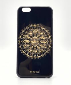 6 Plus / 6S Plus Uyumlu Baskı Desenli Yanları Taşlı Sert Silikon Kılıf (Siyah)