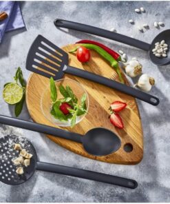 4 Parça Yanmaz Yapışmaz Teflon Kaplama Servis Seti Kepçe Kevgir Spatula Kaşık Plastik Servis Takımı