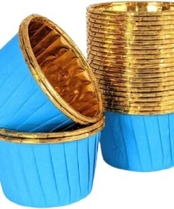 Hediye Sepeti 25'li Mavi Gold Muffin Kek Kalıbı, Kek Kapsülü Cupcake Kalıbı, Airfryer Uyumlu