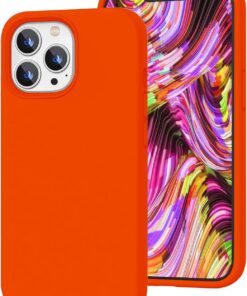 iPhone 12 Pro Max uyumlu Silikon Kılıf - Darbeye Dayanıklı Sıvı Silikon, Mikrofiber Astarlı, Parmak İzi Önleyici Kılıf (Turuncu)