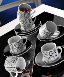 Porselen Rüya 7041 Desenli 12 Parça 6 Kişilik Kahve Fincan Takımı, 90 ml