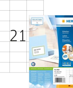 4668 Evrensel Etiket DIN A4 70 x 42,3 mm, 100 Yaprak, Kağıt, Mat Kendinden Yapışkanlı, Basılabilir, 2.100 Yapışkan Etiket, Beyaz