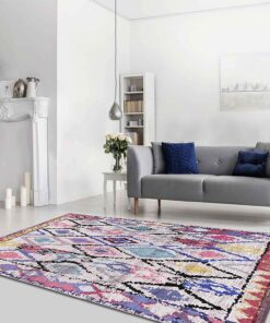 Dizayn Cora Desenli Pamuk Tabanlı Yıkanabilen Kaydırmaz Antibakteriyel Salon Halısı 160x230