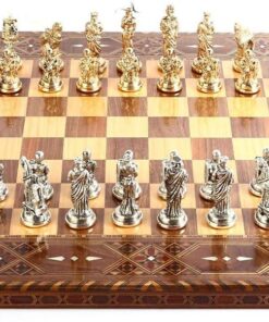 Metal Truvalılar Orta Boy Parlak Satranç Takımı ve El Yapımı Masif Ahşap Satranç Tahtası