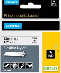 RhinoPRO, Esnek Naylon Şerit (12 mm x 3.5 mt), Beyaz/Siyah - 18488