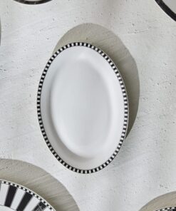 Damalı Küçük Porselen Kayık Tabak 20 cm