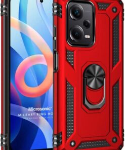 Xiaomi Redmi Note 12 Pro+ 5G Kılıf Military Ring Holder Kırmızı [Redmi Note 12 Pro+ 5G ile Uyumlu Kılıf - Kırmızı]