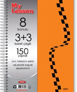 Tokaç My Lesson Plastik Kapak A4 3+3 150 Yaprak Spiralli 8 Bölmeli Ayraçlı Kareli Çizgili Defter