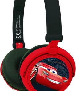 Disney Pixar Arabalar Flash McQueen Stereo Kulaklık, Sınırlı Ses Gücü, Katlanabilir ve Ayarlanabilir, Kırmızı/Siyah, HP010DC