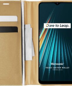 Realme 5i için Kılıf Delux Leather Wallet Gold [Realme 5i ile Uyumlu Kılıf - Gold]
