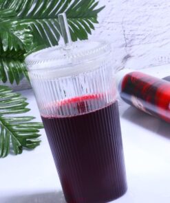Diyarı Cam Pipetli Çizgili Kapaklı Özel Tasarım Cam Limonata ve Meşrubat Bardağı ŞEFFAF