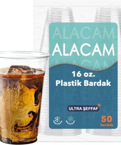 Adet] Alacam Şeffat Tek Kullanımlık Plastik Bardak, Soğuk İçecek, Limonata, Meyve Suyu, Parti Bardağı (16 Oz - 470 ML)
