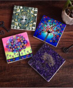 Hayat Ağacı Taş Bardak Altlığı Seti - 4 Parça - Dekoratif, Rustik Mutfak Aksesuarı, 10x10 cm, Kaydırmaz Tabanlı, Şık ve Dayanıklı SC488